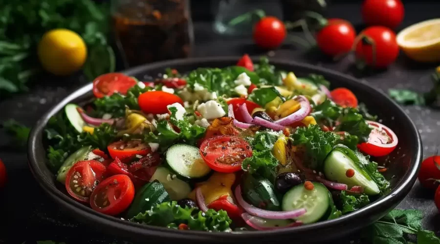 vinegar and oil dressing on a salad